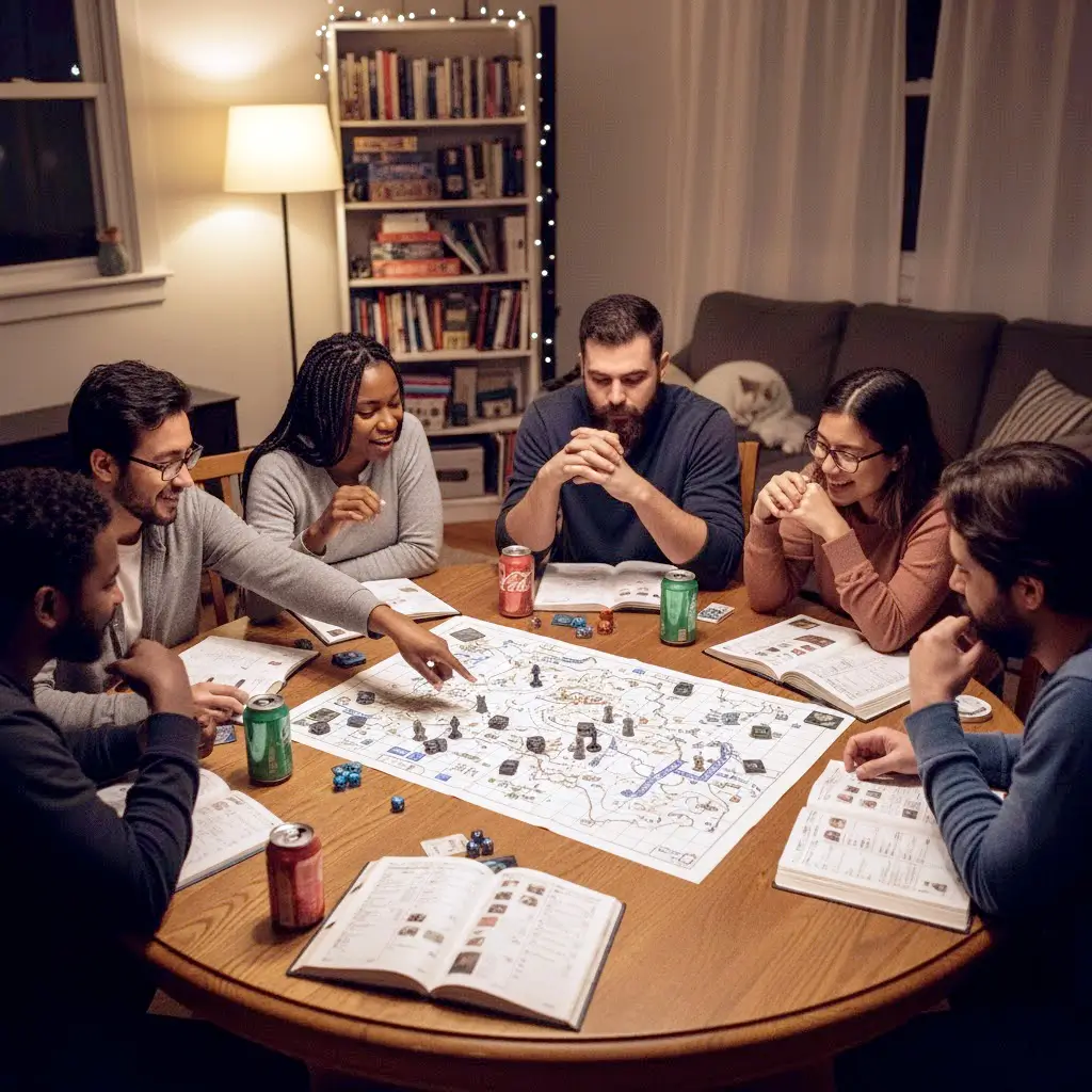 Tabletop gaming group playing a game